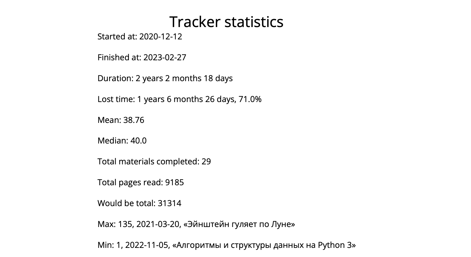 Tracker statistics